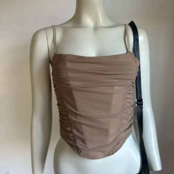 Elegant Tan Ruched Women's Top SHEIN new small - Picture 2 of 3